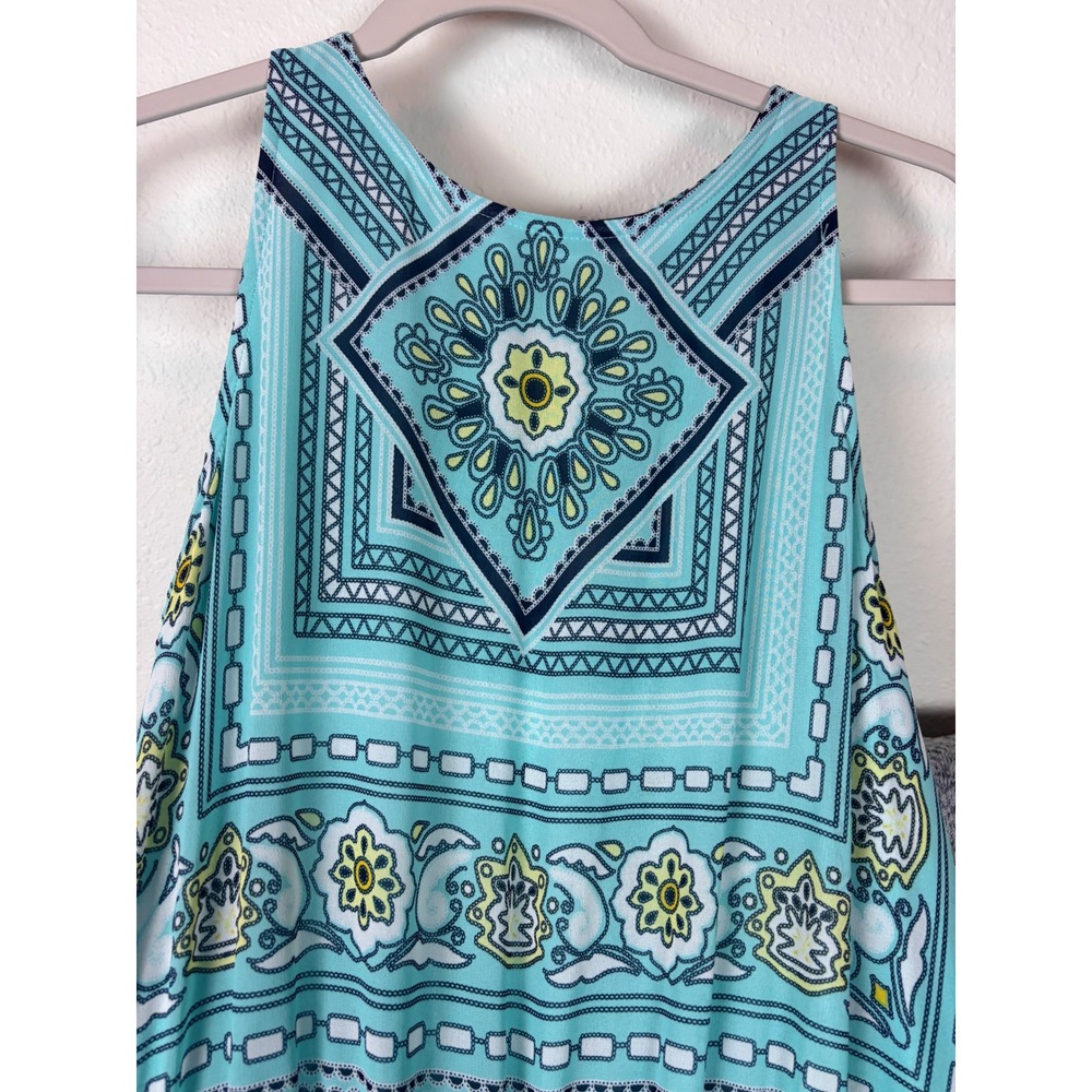 New York & Company Maxi Dress Women L Turquoise Geometric Halter Romper Lining - Picture 9 of 9